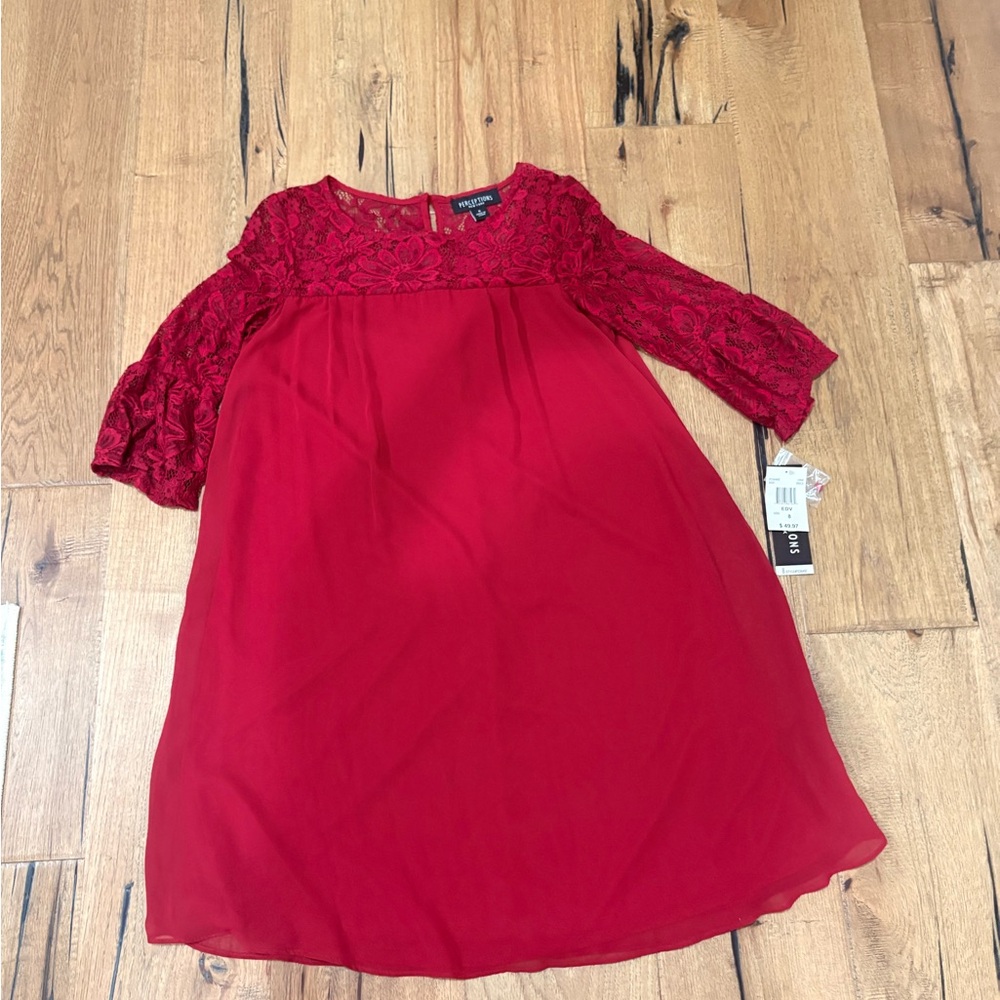 NEW Perceptions Red Midi Dress with Lace Detail
